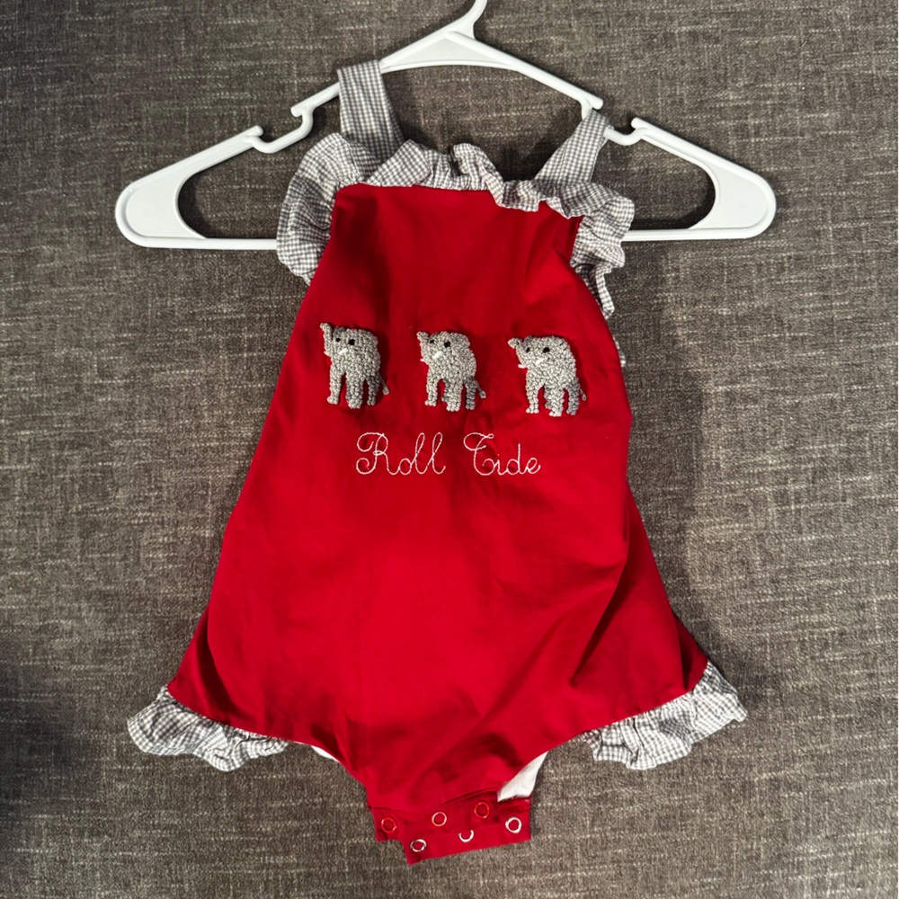 Red Baby Romper with Elephant Embroidery